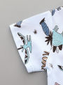 2PCS Baby Toddler Summer Outfit Set Cartoon Spotted Dinosaur Print Stand up Collar Short Sleeved Shirt And Shorts for Kids. 