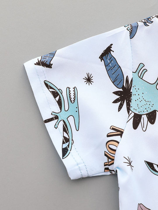 2PCS%20Baby%20Toddler%20Summer%20Outfit%20Set%20Cartoon%20Spotted%20Dinosaur%20Print%20Stand%20up%20Collar%20Short%20Sleeved%20Shirt%20And%20Shorts%20for%20Kids%20-%20Image%204