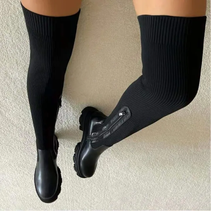 Women%20Thick%20Sole%20Boots%202024%20Autumn%20Winter%20Breathable%20Knitting%20Sock%20Ladies%20Thigh%20High%20Boots%20Stretch%20Round%20Toe%20Shoes%20Plus%20Size%2043%20-%20Image%205