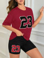 Women's Summer Set Number 23 Print Casual Shorts Set Sports Women's Shirt Shorts 2 Piece Street Wear Set Womens Summer Clothes. 