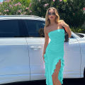2024 Spring/Summer European and American Fashion Trend Women's New One Shoulder Bra Wrap Hip Slim Fit Irregular Dress. 