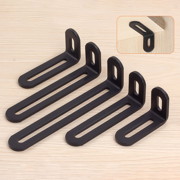 Black Stainless Steel Adjustable Angle Code Long Hole Activity 90 ° Right Angle Furniture Fixer L-shaped Shelf Bracket Connector