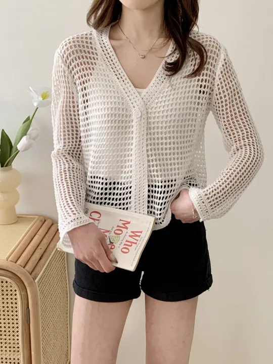 Single%20Button%20Crochet%20Mesh%20Cardigan%20for%20Women%20Semi%20Sheer%20Openwork%20Sunscreen%20Jacket%20Cover%20Up%20Summer%20Hollow-out%20Knitted%20Cardigan%20-%20Image%206