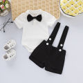 Mini Gentleman Outfit Newborn Baby Boy Formal Costumes Short Sleeve Shirt With Bow + Romper Short Pants Summer Fashion 2 Pcs Set.