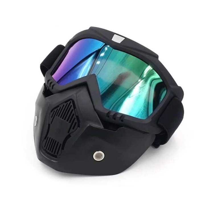 Motorcycle Glasses Detachable Anti-Fog Motorcycle Helmet Riding Goggles Glasses With Mouth Filter NF MART