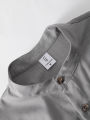 Men's 2 Piece Textured Outfits, Light Gray Stand Collar Shirt & Drawstring Pants Set.