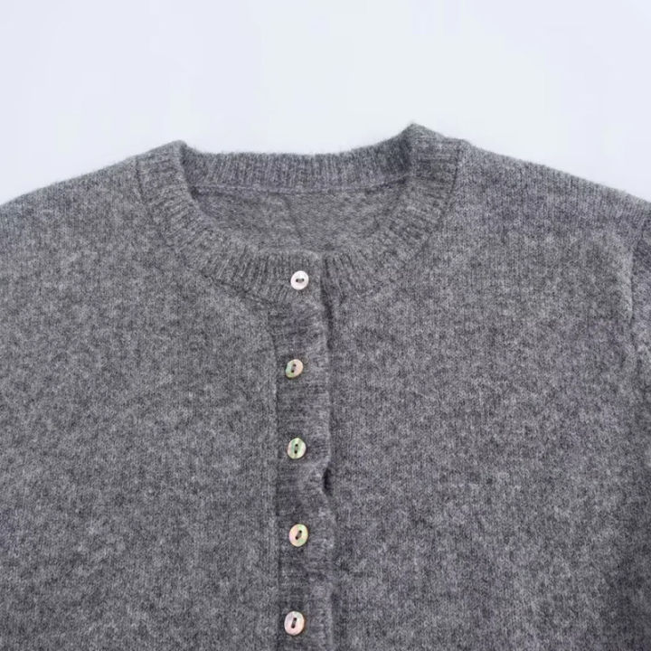 HXAO%20Sweater%20Cardigans%20Ruffle%20Long%20Sleeve%20Knitted%20Cardigan%20For%20Women%20Autumn%20Bolero%20Knitwears%20Button-Down%20Bluey%20Gray%20Cardigan%20-%20Image%205
