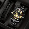 2pcs Luxury Mens Silver Quartz Watch With Stainless Steel Bracelet Men Fashion Business Casual Watch Luminous Clock. 