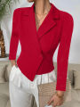 Tailored Double Breasted Blazer Top with Asymmetric Hem for Women Office Party. 