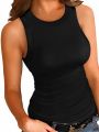 Plus Size 1XL-5XL Women's Ribbed Thick Strap Low Cut Tight Slim Fitted Sporty Workout Tank Tops. 
