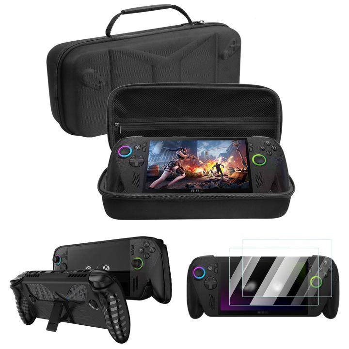 4-in-1 Protection Bundle for Rog Xbox Ally X 2025 - TPU Case with Kickstand & Carrying Pouch & 2x Tempered Glass, Compatible wit