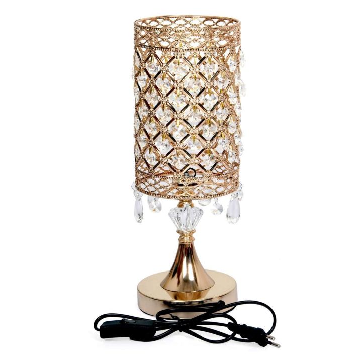 Golden Crystal Table Lamp for Bedroom, Living Room, Dining Room,  Kitchen,Study Decorative Bedside Nightstand Desk Lamp Shade for Home,