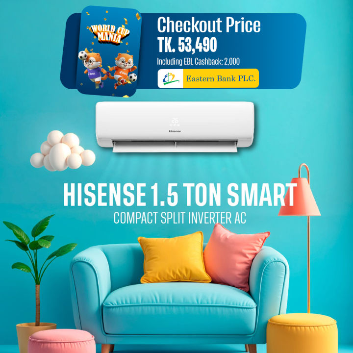 Hisense 1.5 Ton Smart Compact Inverter Air Conditioner (AS18TW4RGSKB02DU) with Free Delivery