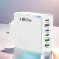 160W 6 Ports Fast Charger USB Type C Quick Mobile Phone Charger EU US UK Plug Charger Adapter For iPhone 16 Pro Samsung Xiaomo.