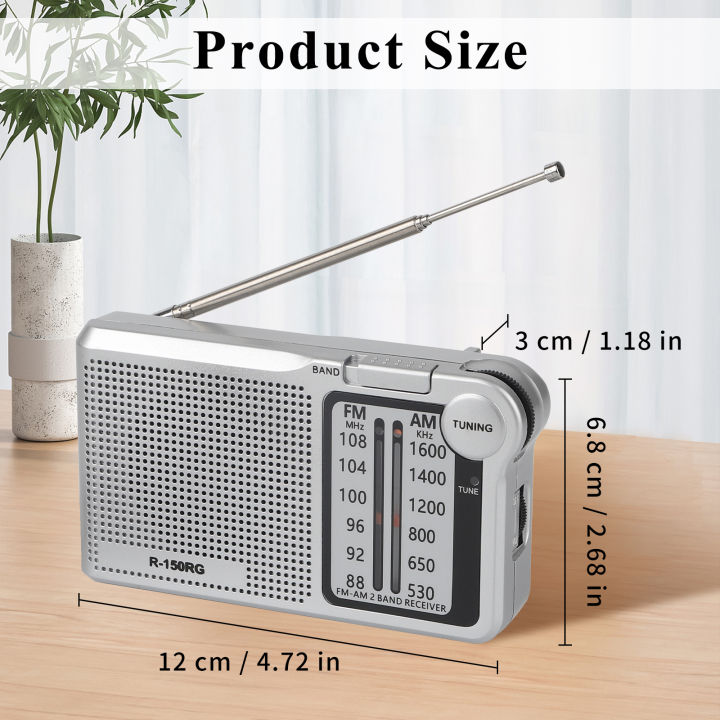 150RG%20Radio%20Portable%20AM/FM%20Radio,%20Small%20Pocket%20Radio%20with%20Speaker,%20Headphone%20Jack,%20USB%20Charging%20Cable%20for%20Indoor%20and%20Outdoor%20-%20Image%202