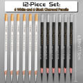 12pcs Marie's White Charcoal Pencils Set,Sketch Highlight Pencils,for Sketching,Shading,Blending,Supplies for Beginners,Artists. 
