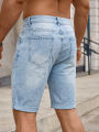 Men Denim Jeans Pants Clothing Trousers Shorts Men's Light Wash Ripped Rolled Cuff Denim Shorts. 