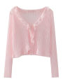 Ruffled Trim Tie Front Long Sleeve Crop Top Women Ribbed Knit Cardigan Sweater Shrug Top Summer Teen-girl Fairycore Outfit.