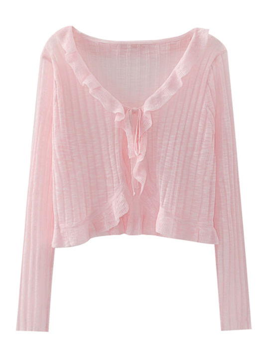 Ruffled%20Trim%20Tie%20Front%20Long%20Sleeve%20Crop%20Top%20Women%20Ribbed%20Knit%20Cardigan%20Sweater%20Shrug%20Top%20Summer%20Teen-girl%20Fairycore%20Outfit%20-%20Image%207