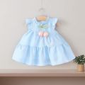 Sky colour tulip flower cotton dress for girl. 