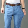 New Ice Silk Thin Denim Jeans for Men Blue Straight Stretch Cotton Denim Pant Business Casual Lightweight Trousers Spring Summer. 