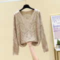 Pointelle Knit Top Long Sleeve Cropped Plain Pullover Women Jumper Knitwear Spring Summer Basic Outfit. 