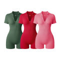 2025 Yoga Jumpsuit Summer Short Sleeve Zipper Sports Wear Gym Fitness Sports Bodysuits Women Fashion Running Yoga Fitness Suit.