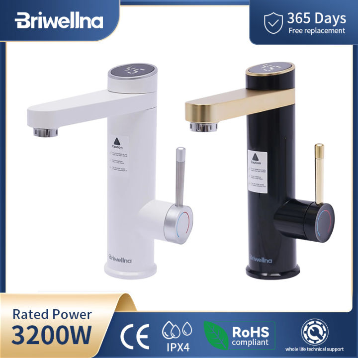 Briwellna Water Heater Flowing Faucet 220V Electric Tankless Water Heater Tap Swivel Spout Electric Faucet Water Heating Geyser