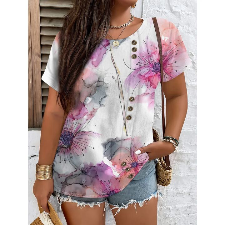 CLOOCL%20Pretty%20Floral%20Women%20T-shirts%20Flowers%20Art%20draw%203D%20Printed%20Short%20Sleeve%20Shirts%20Plus%20Size%20Summer%20Casual%20Streetwear%20-%20Image%202
