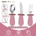 3-Piece Silicone Spoon and Fork Cutlery Set for Baby Food and Feeding Utensils, Children's Stainless Steel Spoon and Fork Cutler.