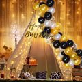 39Pcs Happy Birthday Decoration Set – Balloons, Banner, Confetti, Fairy Light & White Net Curtains | Elegant Party Decor. 
