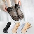 3 Pairs Summer Thin Lolita Lace Invisible Women Socks Section Hollow Mesh Lace Flower Cotton Bottom Comfortable Breathable Sock. 