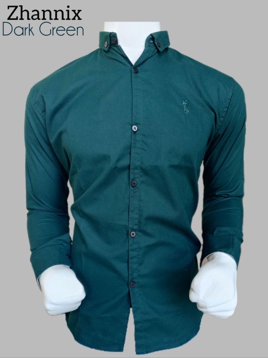 Men’s Stylish Dark Green Full-Sleeve Shirt | Premium Shemrey Fabric | Elegant & Comfortable
