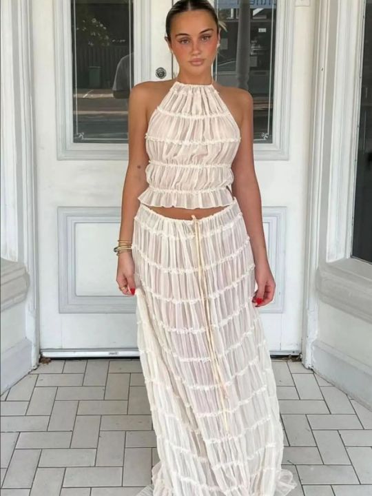 Fashion%20Halter%20Neck%20Long%20Skirt%20Suit%20Women%20Backless%20Sling%20Top%20Lace%20Up%20Fold%20Maxi%20Skirts%202024%20New%20Summer%20Female%202%20Piece%20Set%20Outfits%20-%20Image%202