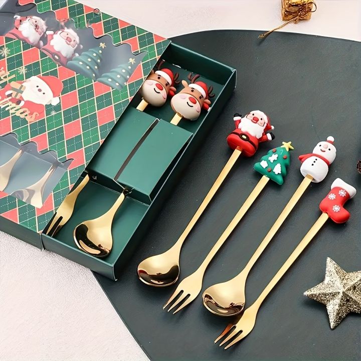 2/4/6Pcs%20Christmas%20Fork%20And%20Spoon%20Set,Stainless%20Steel%20Creative%20Tableware,Coffee%20Tea%20Dessert%20Forks%20And%20Spoons%20%20Set%20-%20Image%205