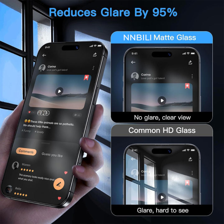 NNBILI%203Pack%20Oleophobic%20Coating%20Dust%20Free%20Easy%20Installation%20Matte%20Screen%20Protector%20For%20iPhone%2016%2014%2013%2012%2015%2017%2018%20Pro%20Max%20Glass%20-%20Image%204