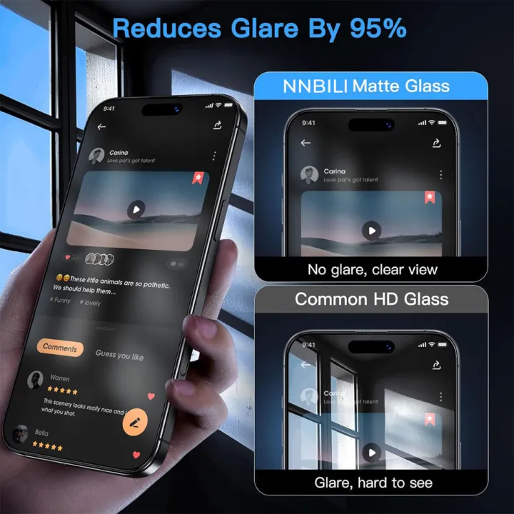 NNBILI%203Pack%20Oleophobic%20Coating%20Dust%20Free%20Easy%20Installation%20Matte%20Screen%20Protector%20For%20iPhone%2016%2014%2013%2012%2015%2017%2018%20Pro%20Max%20Glass%20-%20Image%204
