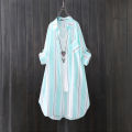 Chiffon sun protection shirt women's long-sleeved fashion top large size loose hip-covering striped long shirt.