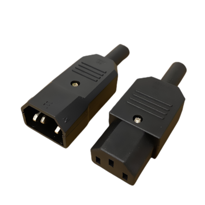 Unbranded AC 10A/250V IEC Male Female Mains Power Plug/Socket Adapter – 3 Pin PCB Connector, Black Plastic, Copper Contacts