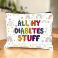 1pc Polyester Travel Cosmetic Bag with Zipper Closure - "All My Diabetes Stuff" Design with Colorful Hearts & Rainbows. 