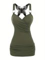 New European and American Women's Pleated Suspenders Butterfly Lace Cross Vest in Spring and Summer of 2024. 