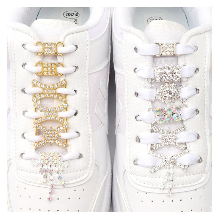 1 Pair Diamond  AF1 Luxury Rhinestone Shoes Accessories Metal Buckle Charms Metal Laces Lock Sneaker Shoe Decorations Shoelaces