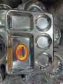 Divided Plate/ Stainless Steel Plate/Divided Plate 5 Section Square, Silver Stainless Steel Square Divided Plate, For Restaurant,.