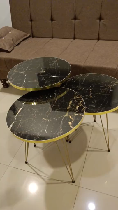 1 Pcs / Set of 3 Round Coffee Table HIGH Gloss Nesting End Tables - Round Wood Stacking Coffee Side Accent Tables with Metal Legs for Living Room, Home Office, Nightstands for Bedroom, Sturdy Easy Assembly - 3 Piece Nesting Table set for living Room