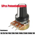 5Pcs 10k Potentiometer knob 1K 100K 5K 50K OHM WH148 Shaft with Nut 3 Terminal Linear Taper Rotary B10K for Arduino diy kit. 