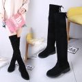 2025 Faux Suede Female Heels Autumn Winter Elastic Knee-high Boots for Women Tube Lace-up Thigh Boots Black Botas.