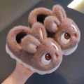New Winter Cute Big eyed Rabbit Children's Waterproof Warm Non-slip Fluffy Slippers For Girls Boys Kids Indoor Home Cotton Shoes.