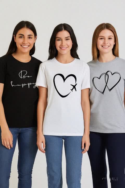 Pack of 3 T shirts for women & Girl printed round neck summer wear