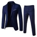 1 Set Men Blazer Pants Solid Color Long Sleeve Slim Fit Turndown Collar Temperament One Button Pockets Suit Set Men Clothes. 