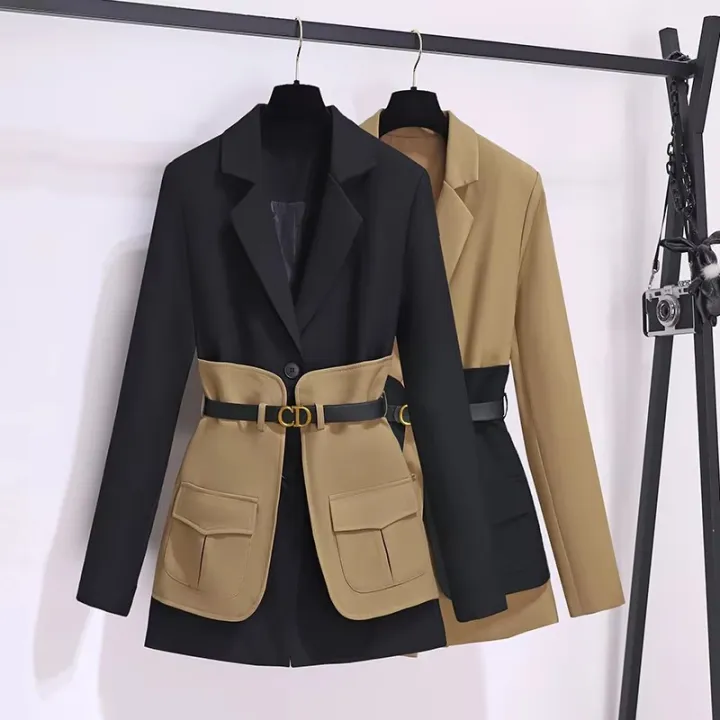 New%202025%20Spring%20Blazer%20For%20Women%20Patchwork%20Color%20Korean%20Fashion%20Coat%20And%20Jacket%20Women%20With%20Belt%20Outwears%20Minimalist%20Blazer%20-%20Image%202